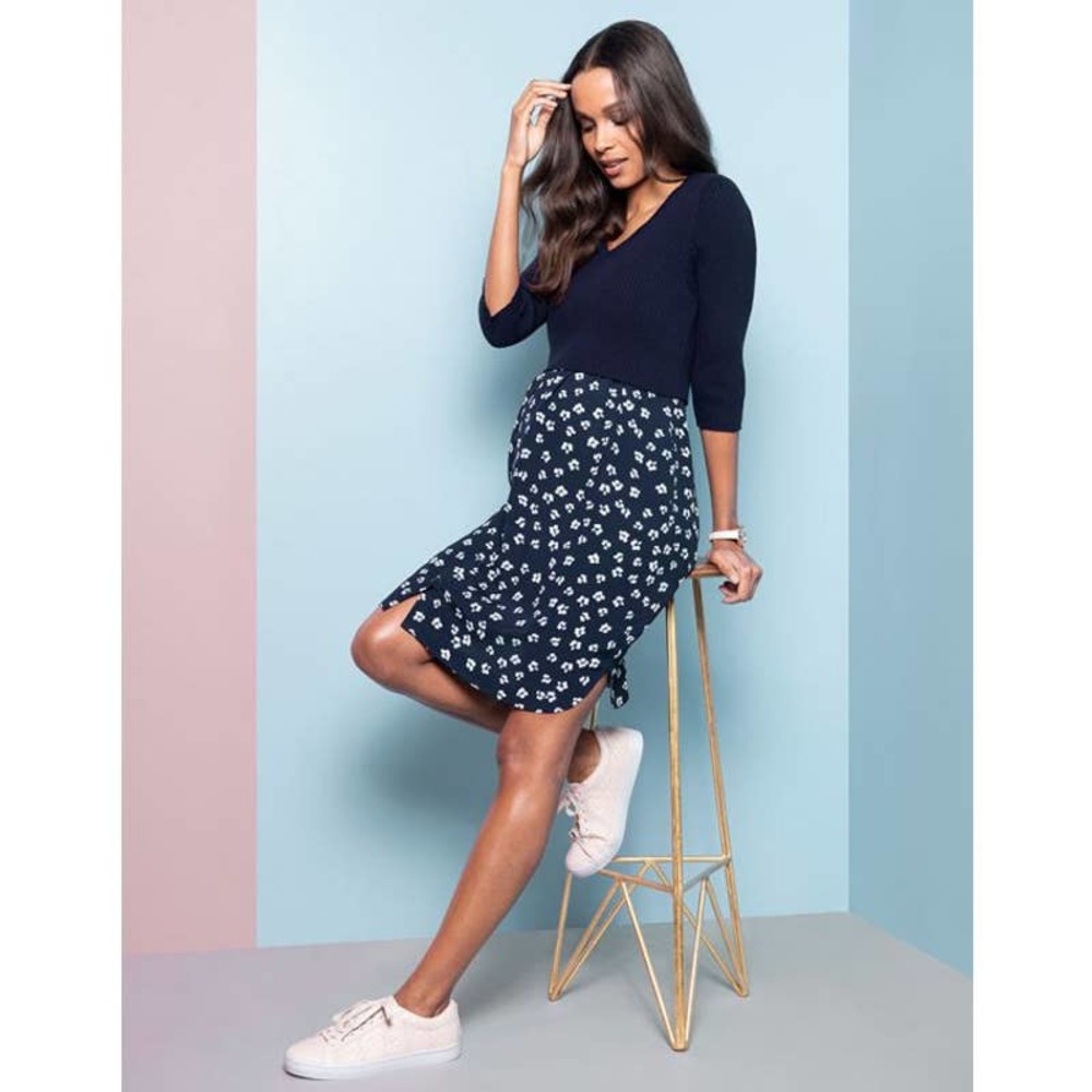 Seraphine Maternity & Nursing Dress Navy Blue Floral with Sweater Size 4